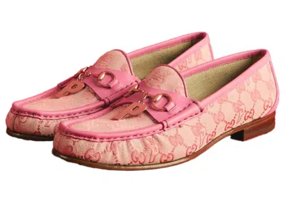 Pre-owned Gucci Palace X  Ggp Canvas Horsebit P Charm Loafers Pale Sneakers In Pink