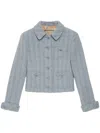 GUCCI PALE BLUE WOOL BLEND TWEED JACKET WITH INTERLOCKING G LOGO BUTTONS