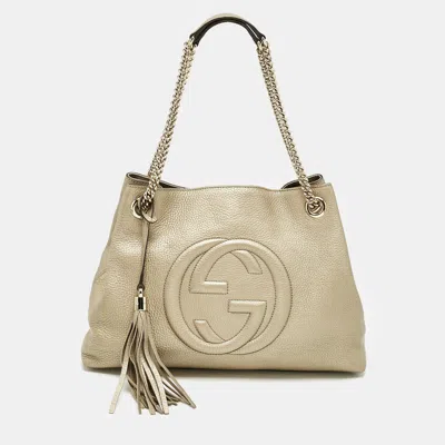 Pre-owned Gucci Pale Gold Leather Medium Soho Chain Shoulder Bag