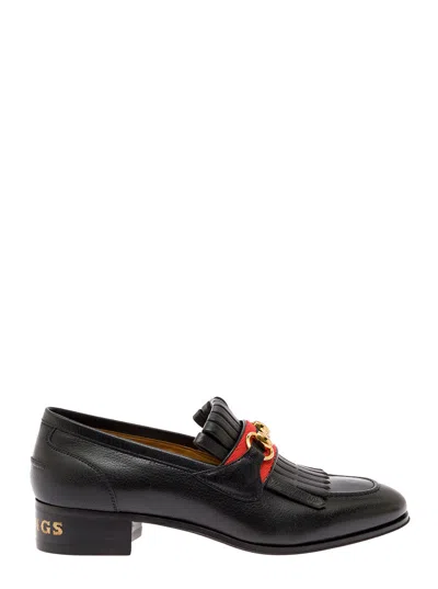 GUCCI GUCCI WOMEN 'PALM SPRINGS' LOAFER WITH WEB AND FRINGES IN LEATHER WOMAN