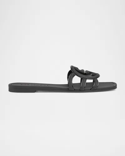 GUCCI PALMA GG RUBBER FLAT SLIDE SANDALS