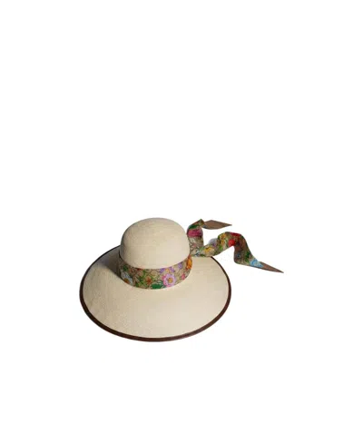 Gucci Panama Twill Hat With Silk Ribbon In Brown