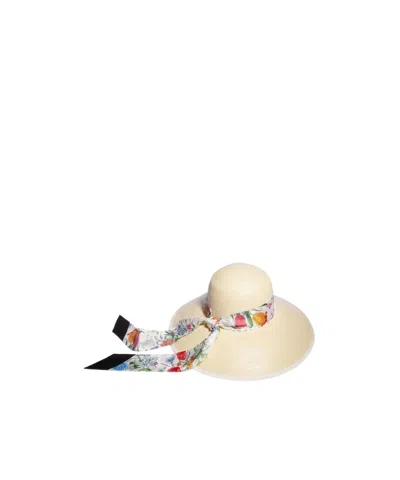 Gucci Panama Twill Hat With Silk Ribbon In White