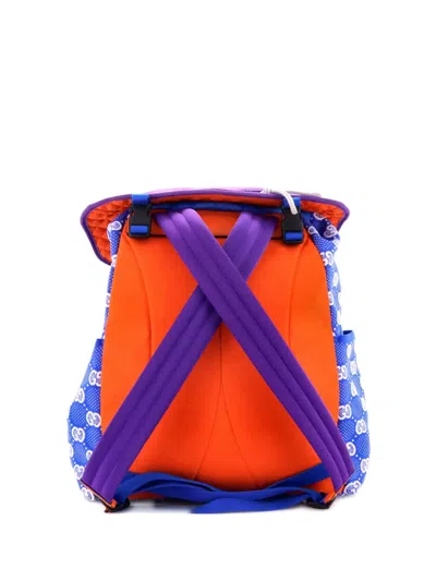 Pre-owned Gucci Panelled Double Buckle Gg Jacquard Nylon And Rubber Large Backpack In Blue