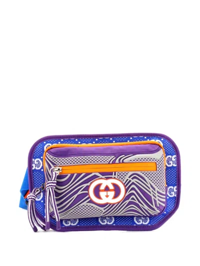 Pre-owned Gucci Panelled Front Pocket Backpack Gg Jacquard Nylon And Rubber Belt Bag In Multi