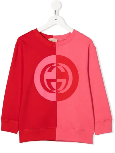 Gucci Kids' Panelled Logo-print Cotton Sweatshirt In Red