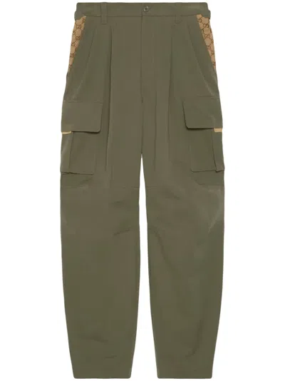 Gucci Cotton Ripstop Cargo Pants With Monogram Fabric Inserts In Green