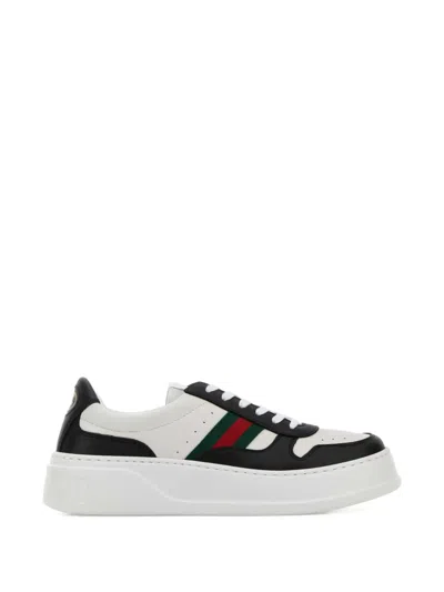 Gucci Leather Sneakers Perforated Detailing Rubber Sole In Multi