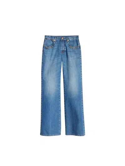 Gucci Pantalone Bootcut In Denim Di Cotone Con Morsetto In Blue