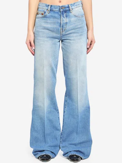 Gucci Cotton Denim Flare Pants In Blue