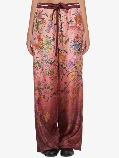 Gucci Pantalone In Seta Stampata In Pink