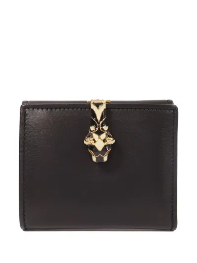Pre-owned Gucci Panther-head Leather Wallet In Black