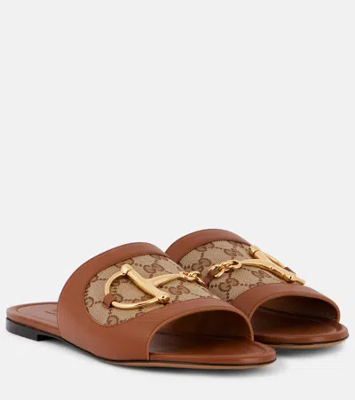 Gucci Pantoletten Horsebit Gg Aus Leder Mit Canvas In Braun