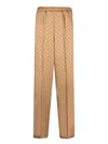 Gucci Womens Vintage Camel Monogram-print Wide-leg Mid-rise Satin Trousers In Brown