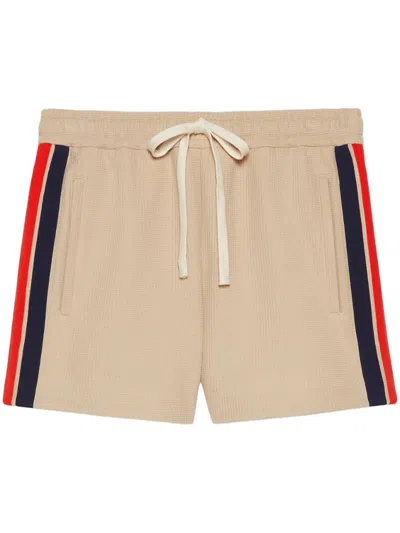Gucci Jersey Stripe-detail Shorts In Beigh
