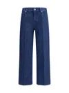 Gucci Blue Jeans With Front Pences And Logo Patch On The Rear In Denim Woman In Blue