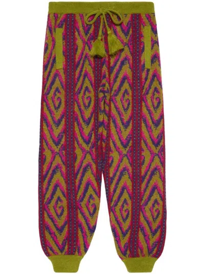 Gucci Diamond-jacquard Wool-blend Track Pants In Greenfuxia