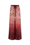 Gucci Women Bordeaux Pants With All-over Floral Print And Elastic Waist In Silk Woman In Pink