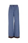 Gucci Silk Pant With Printed Pattern And Contrasting Hem In Blue