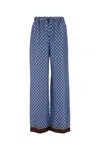 Gucci Silk Pant With Printed Pattern And Contrasting Hem In Blue