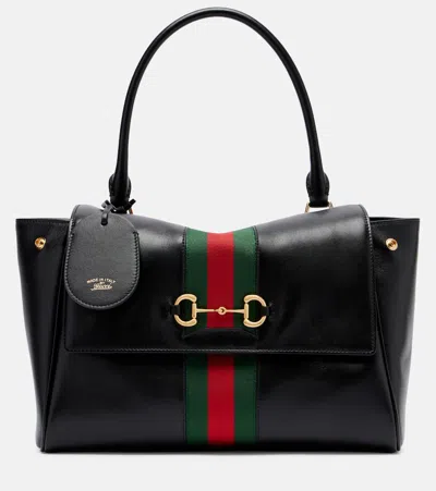 Gucci Paparazzo Medium Leather Tote Bag In Black