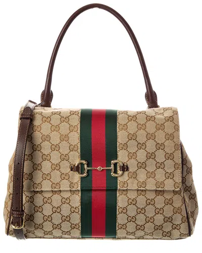 Gucci Paparazzo Medium Top Handle Gg Canvas & Leather Satchel In Brown