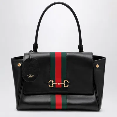 Gucci Paparazzo Medium Top-handle Bag In Soft Leather With Horsebit Detail In Black