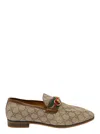 Gucci Paride Beige Loafers With Horsebit And Web Detail In Gg Supreme Canvas Man In Brown
