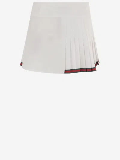Gucci Partial Pleats With Web Trim Skirt In White