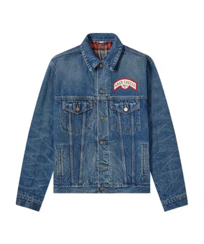 Gucci Patch Detail Oversized Denim Jacket In Blue