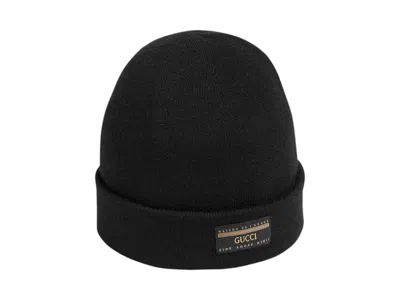 Pre-owned Gucci Patch Logo Beanie In Black