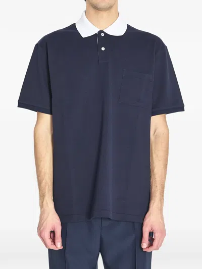Gucci Cotton-blend Polo Shirt With Web-trim Placket And Chest Pocket In Blue