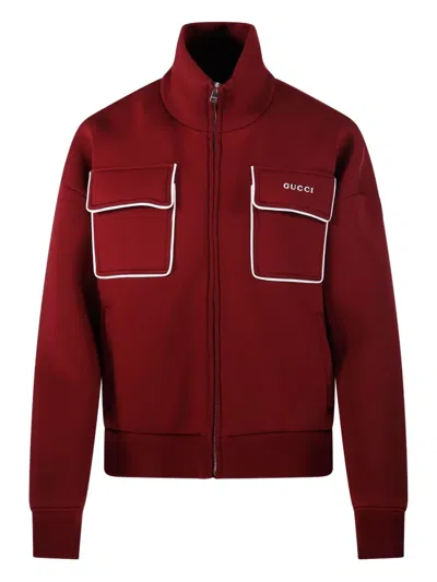 Gucci Patch-pocket Zip-up Jacket In Red