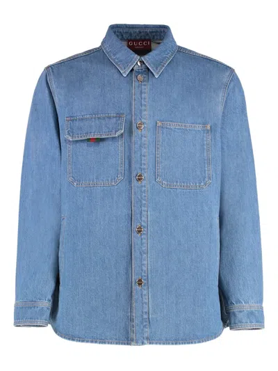 Gucci Patch-pockets Denim Shirt In Blue