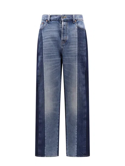 GUCCI PATCHWORK DENIM JEANS WITH GUCCI ROSSO ANCORA