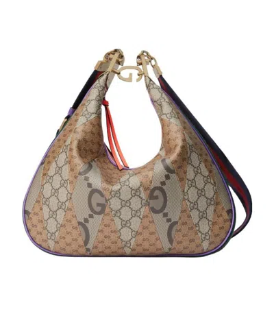 Gucci Patchwork Double-g Shoulder Bag In Nude