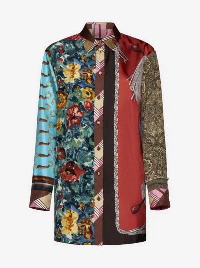 Gucci Heritage Patchwork-print Silk Shirt In Multicolor