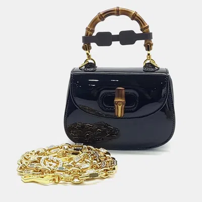 Pre-owned Gucci Patent 1947 Mini Top Handle Bag In Black