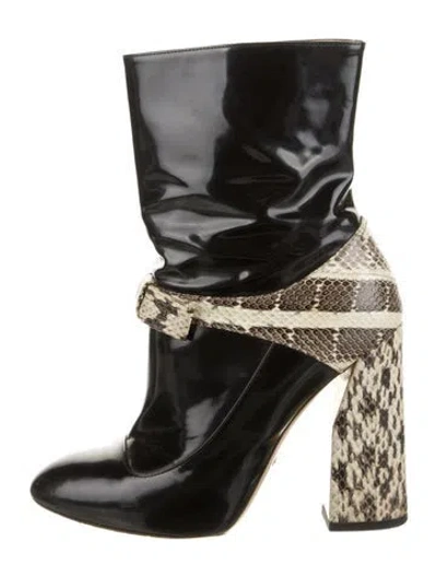 Pre-owned Gucci Patent Leather Animal Print Boots In Black