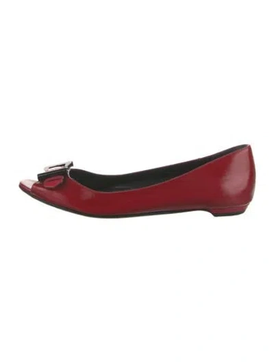 Pre-owned Gucci Patent Leather Bow Accents Ballet Flats In Red
