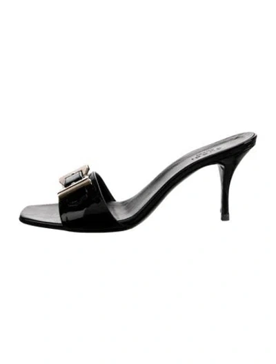 Pre-owned Gucci Patent Leather Bow Accents Slides In Black