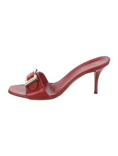 Pre-owned Gucci Patent Leather Bow Accents Slides In Red