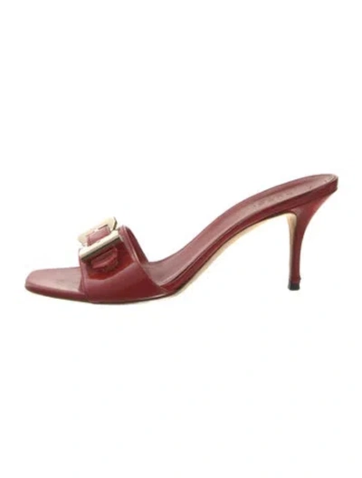 Pre-owned Gucci Patent Leather Bow Accents Slides In Red