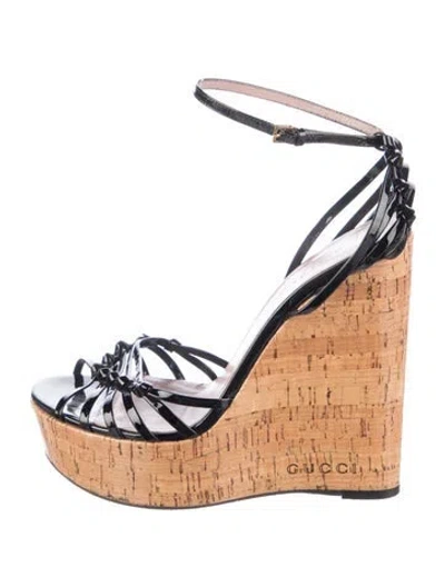 Pre-owned Gucci Patent Leather Braided Accents Sandals In Black