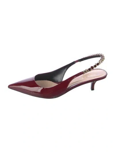 Pre-owned Gucci Patent Leather Chain-link Accents Slingback Pumps In Burgundy