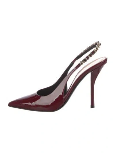 Pre-owned Gucci Patent Leather Chain-link Accents Slingback Pumps In Burgundy