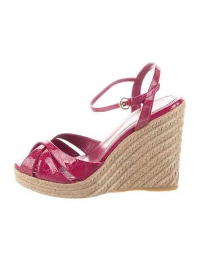 Pre-owned Gucci Patent Leather Colorblock Pattern Espadrilles W/ Tags In Pink