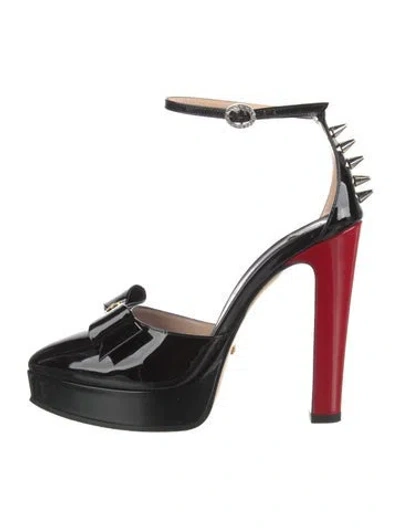 Pre-owned Gucci Patent Leather Colorblock Pattern Mules In Black