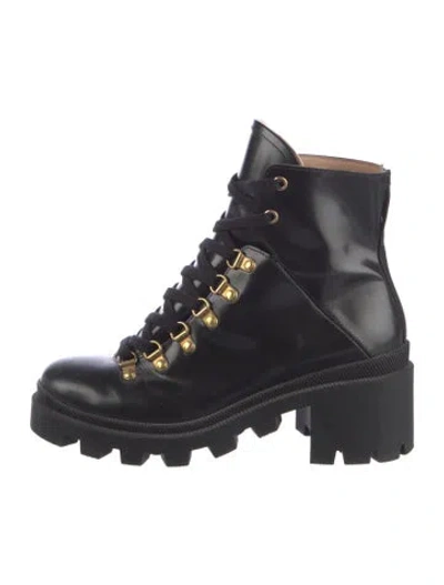 Pre-owned Gucci Patent Leather Combat Boots In Black