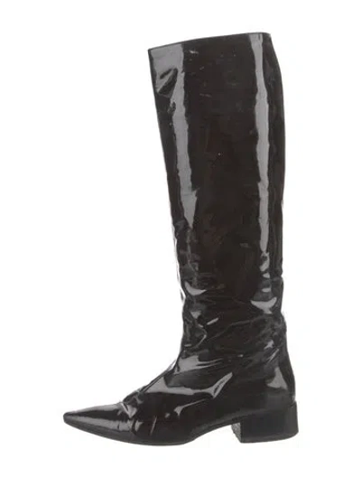 Pre-owned Gucci Patent Leather Combat Boots In Brown